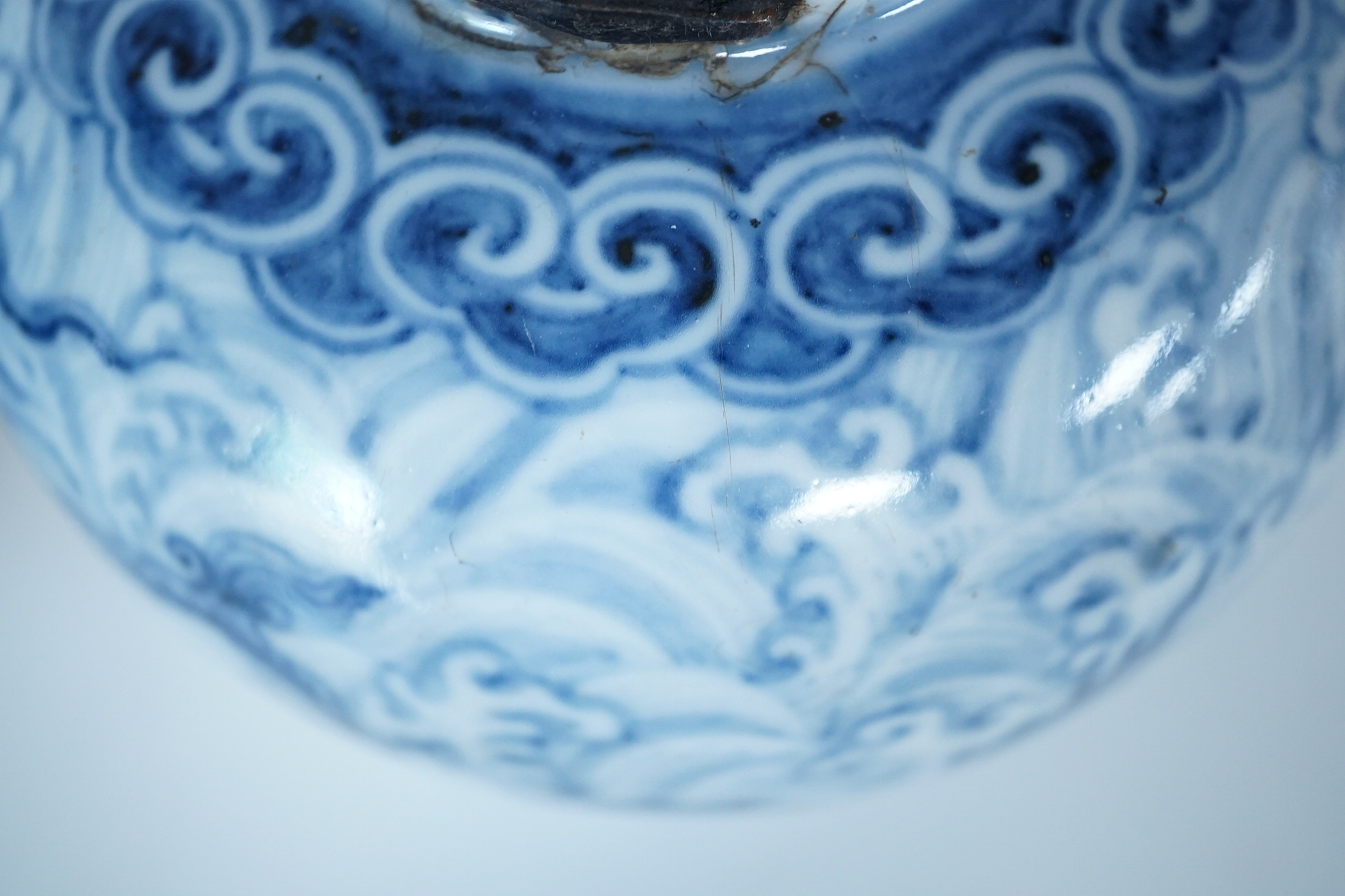 A Chinese blue and white ewer, Hongzhi mark, probably Qing dynasty